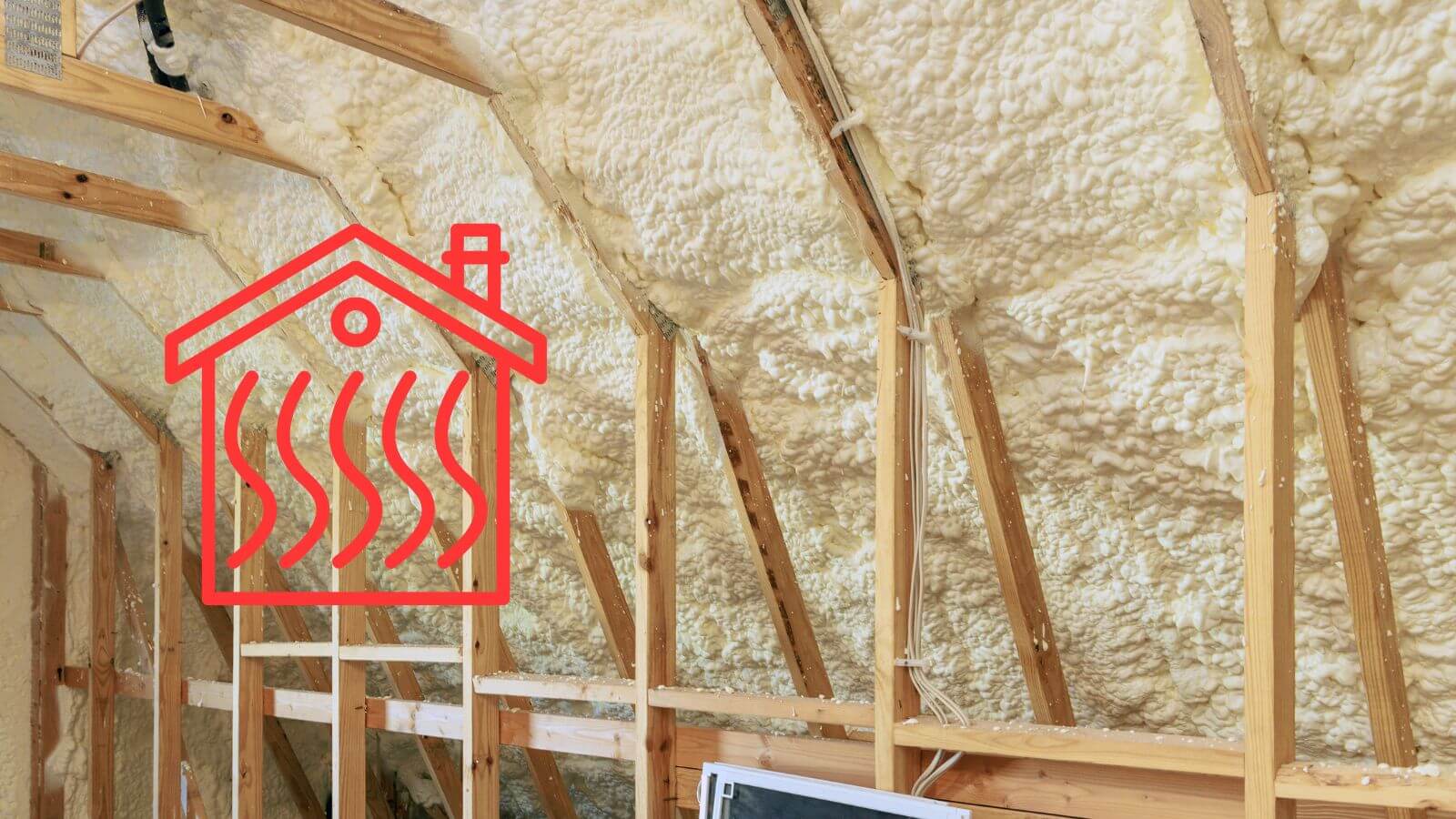 insulation in an attic with an attic icon over image