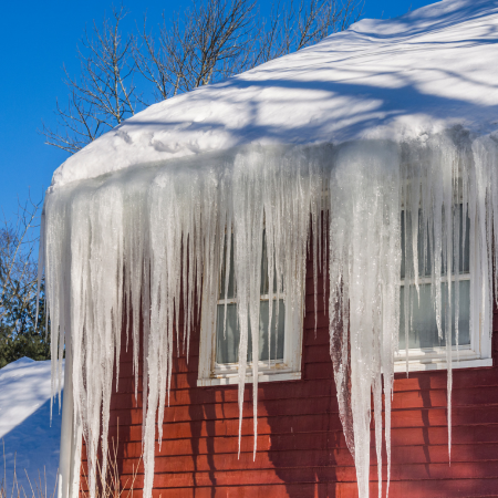 ice hanging off of roof