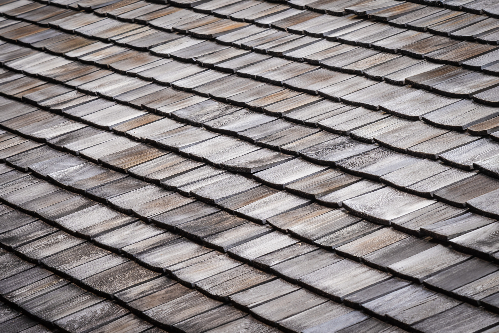 Shake roofing shingles on a roof