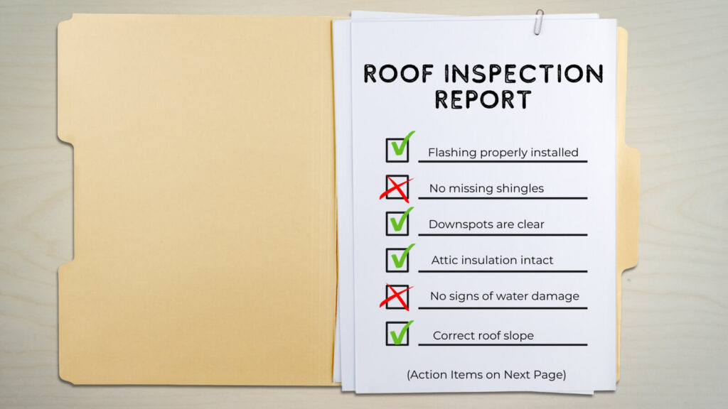 A copy of a roof inspection report