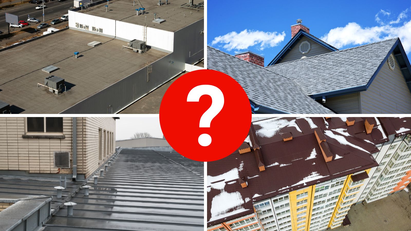 collage of four roofs with question mark overlay